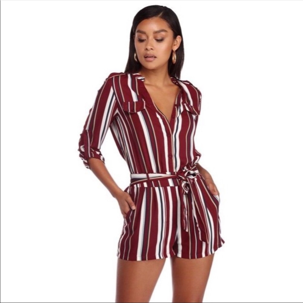 Windsor Striped Romper Lined Pockets Sz Small